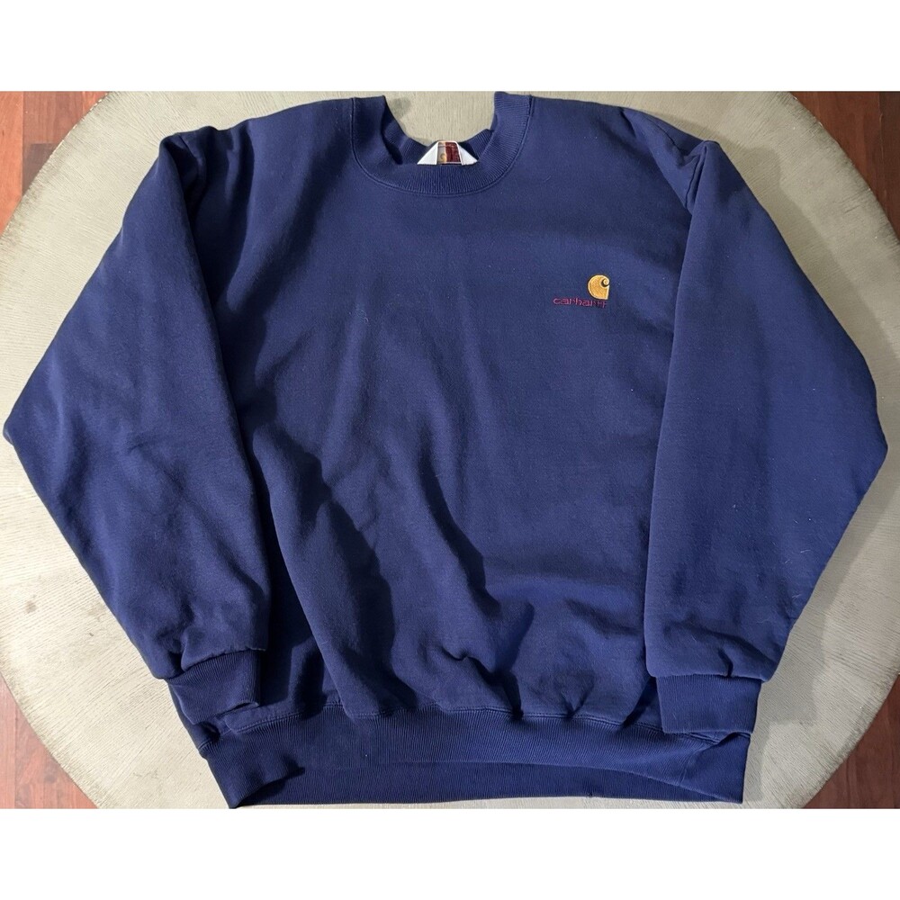 Carhartt Navy Blue Crewneck Sweatshirt with Small Gold Logo